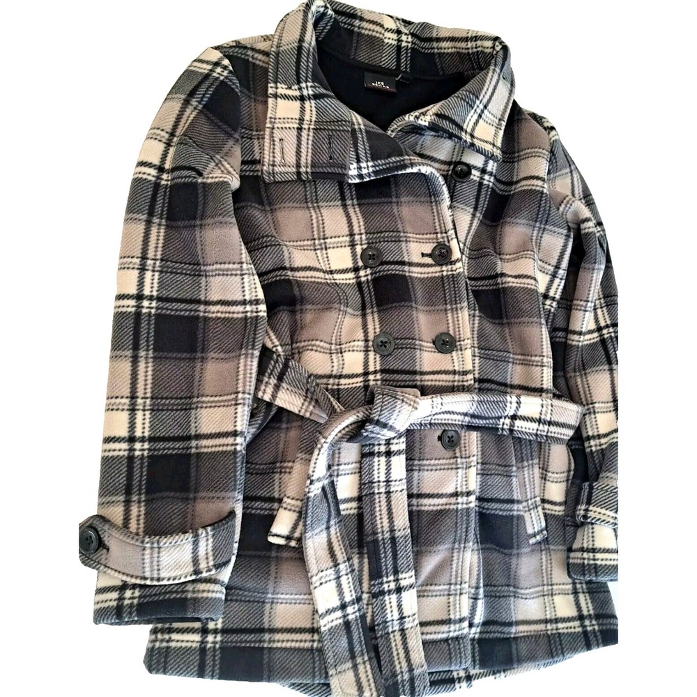 Ike Behar Double Breasted Fleece Jacket Womens‎ M Plaid Fleece